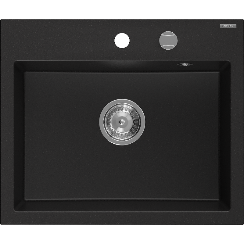 Mexen Oscar Granitspüle 1-becken 580 x 490 mm, schwarz, Siphon Chrom - 6519581000-77