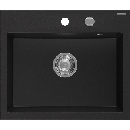 Mexen Oscar Granitspüle 1-Becken 580 x 490 mm, schwarz, Chrom-Siphon - 6519581000-77