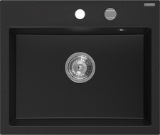 Mexen Oscar Granitspüle 1-Becken 580 x 490 mm, schwarz, Chrom-Siphon - 6519581000-77