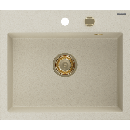Mexen Oscar 1-Kammer-Granits Spüle 580 x 490 mm, beige, Siphon Gold - 6519581000-69-G