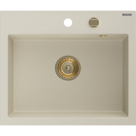 Mexen Oscar Granitspüle 1-Becken 580 x 490 mm, beige, goldener Siphon - 6519581000-69-G