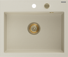 Mexen Oscar Granitspüle 1-Becken 580 x 490 mm, beige, goldener Siphon - 6519581000-69-G