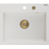 Mexen Oscar Granitspüle 1-becken 580 x 490 mm, weiß, goldener Siphon - 6519581000-20-G