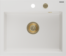 Mexen Oscar Granitspüle 1-becken 580 x 490 mm, weiß, goldener Siphon - 6519581000-20-G