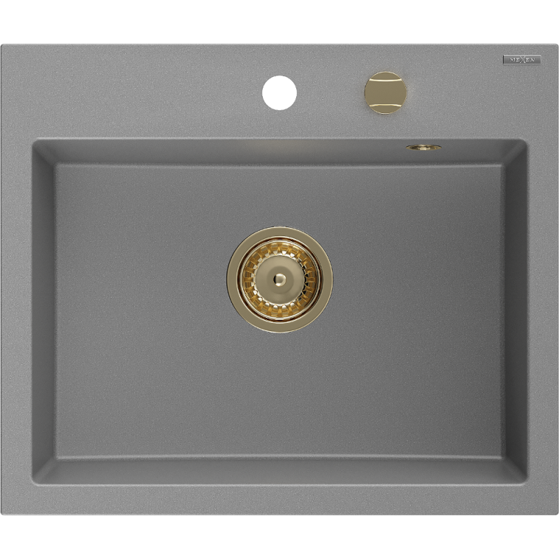 Mexen Oscar 1-Wege-Großraumspüle 580 x 490 mm, grau, Siphon goldfarben - 6519581000-71-G