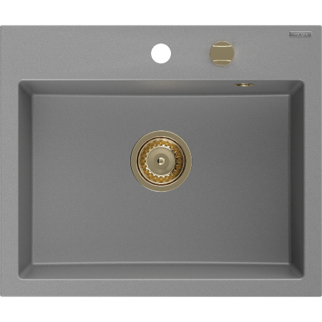 Mexen Oscar 1-Wege-Großraumspüle 580 x 490 mm, grau, Siphon goldfarben - 6519581000-71-G