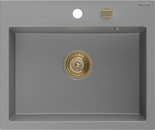 Mexen Oscar 1-Wege-Großraumspüle 580 x 490 mm, grau, Siphon goldfarben - 6519581000-71-G