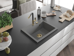 Mexen Oscar 1-Wege-Großraumspüle 580 x 490 mm, grau, Siphon goldfarben - 6519581000-71-G