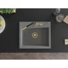 Mexen Oscar 1-Wege-Großraumspüle 580 x 490 mm, grau, Siphon goldfarben - 6519581000-71-G