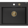 Mexen Oscar Granitspüle 1-Becken 580 x 490 mm, schwarz/silber metallic, goldener Siphon - 6519581000-73-G