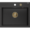 Mexen Oscar Granitspüle 1-Schüssel 580 x 490 mm, schwarz/silber metallic, goldener Siphon - 6519581000-73-G
