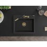 Mexen Oscar Granitspüle 1-Becken 580 x 490 mm, schwarz/silber metallic, goldener Siphon - 6519581000-73-G