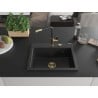 Mexen Oscar Granitspüle 1-Becken 580 x 490 mm, schwarz/silber metallic, goldener Siphon - 6519581000-73-G
