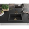 Mexen Oscar Granitspüle 1-Schüssel 580 x 490 mm, schwarz/silber metallic, goldener Siphon - 6519581000-73-G