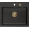 Mexen Oscar Granitspüle 1-beckig 580 x 490 mm, schwarz/gold metallic, goldener Siphon - 6519581000-75-G