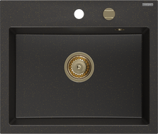 Mexen Oscar Granitspüle 1-beckig 580 x 490 mm, schwarz/gold metallic, goldener Siphon - 6519581000-75-G