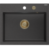 Mexen Oscar Granitspüle 1-becken 580 x 490 mm, schwarz gesprenkelt, goldener Siphon - 6519581000-76-G