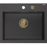 Mexen Oscar Granitspüle 1-beckig 580 x 490 mm, schwarz gesprenkelt, goldener Siphon - 6519581000-76-G