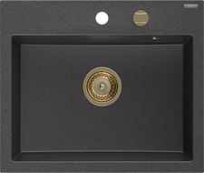 Mexen Oscar Granitspüle 1-becken 580 x 490 mm, schwarz gesprenkelt, goldener Siphon - 6519581000-76-G