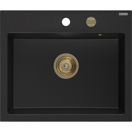 Mexen Oscar Granitspüle 1-beckig 580 x 490 mm, schwarz, goldener Siphon - 6519581000-77-G