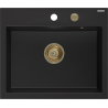 Mexen Oscar Granitspüle 1-beckig 580 x 490 mm, schwarz, goldener Siphon - 6519581000-77-G