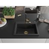Mexen Oscar Granitspüle 1-beckig 580 x 490 mm, schwarz, goldener Siphon - 6519581000-77-G