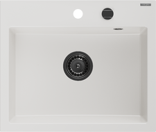 Mexen Oscar Granitspüle 1-Becken 580 x 490 mm, weiß, schwarzer Siphon - 6519581000-20-B