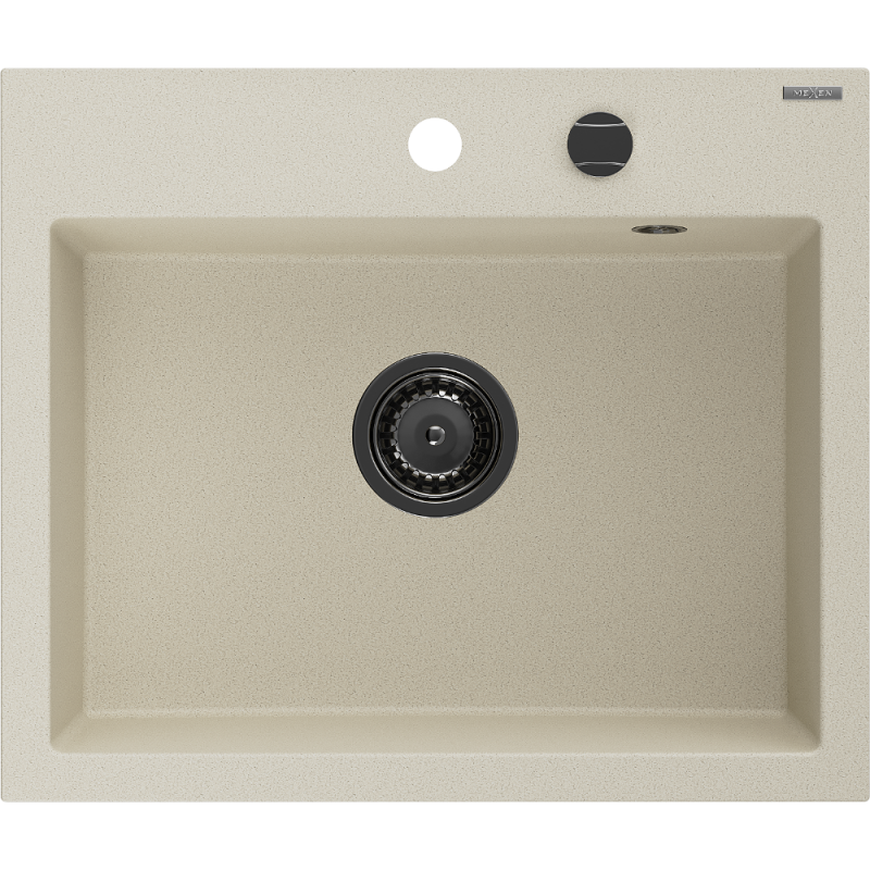 Mexen Oscar Granitspüle 1-Becken 580 x 490 mm, beige, schwarzer Siphon - 6519581000-69-B