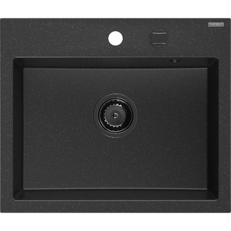 Mexen Oscar Granitspüle 1-becken 580 x 490 mm, schwarz/silber metallic, schwarzer Siphon - 6519581000-73-B
