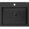 Mexen Oscar Granitspüle 1-becken 580 x 490 mm, schwarz/silber metallic, schwarzer Siphon - 6519581000-73-B