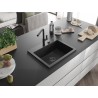 Mexen Oscar Granitspüle 1-becken 580 x 490 mm, schwarz/silber metallic, schwarzer Siphon - 6519581000-73-B