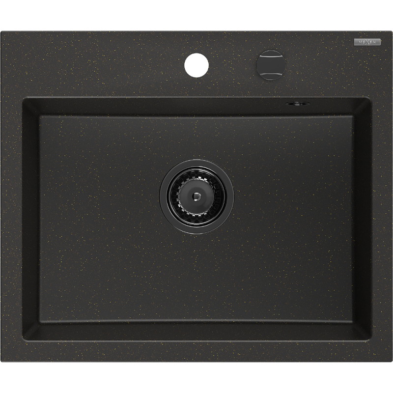 Mexen Oscar Granitspüle 1-Becken 580 x 490 mm, schwarz/gold metallic, Siphon schwarz - 6519581000-75-B