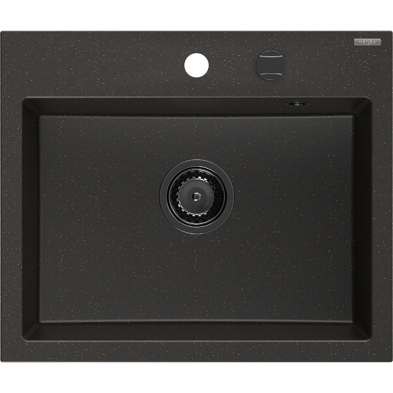 Mexen Oscar Granitspüle 1-Kammer 580 x 490 mm, schwarz/gold metallic, schwarzer Siphon - 6519581000-75-B