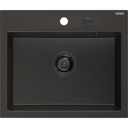 Mexen Oscar Granitspüle 1-Kammer 580 x 490 mm, schwarz/gold metallic, schwarzer Siphon - 6519581000-75-B