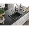 Mexen Oscar Granitspüle 1-Becken 580 x 490 mm, schwarz gesprenkelt, schwarzer Siphon - 6519581000-76-B