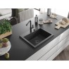 Mexen Oscar Granitspüle 1-beckig 580 x 490 mm, schwarz gesprenkelt, schwarzer Siphon - 6519581000-76-B