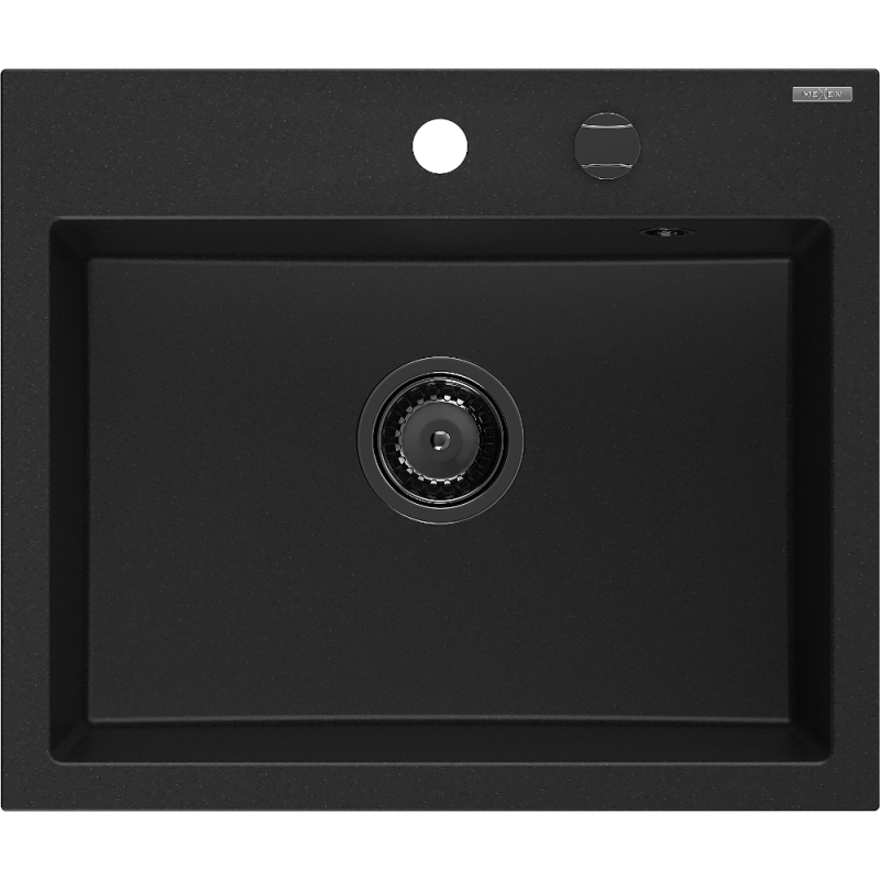 Mexen Oscar Granitspüle 1 Becken 580 x 490 mm, schwarz, schwarzer Siphon - 6519581000-77-B