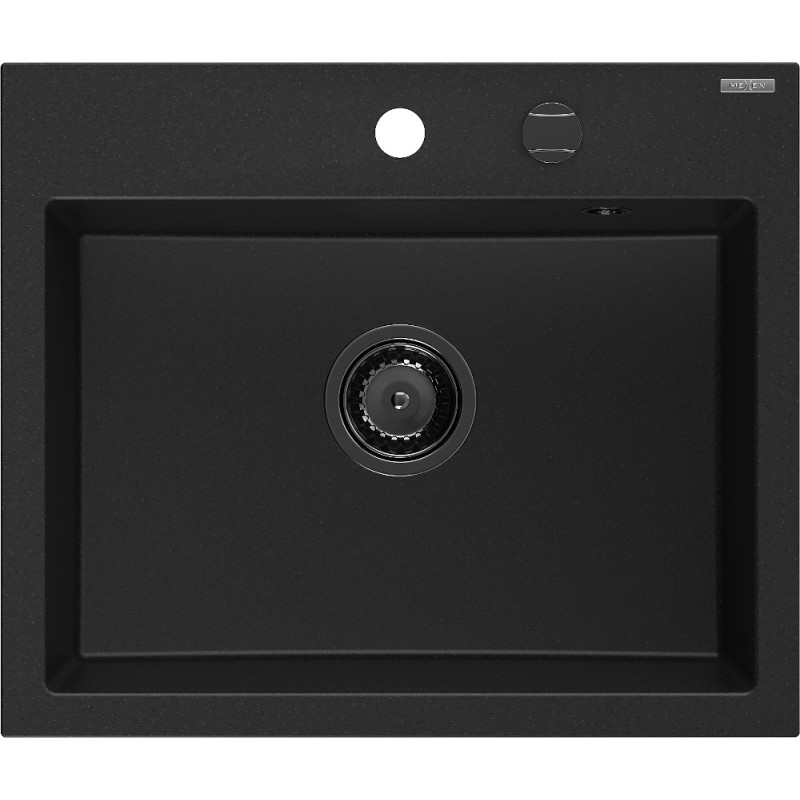 Mexen Oscar Granitspüle 1-beckig 580 x 490 mm, schwarz, schwarze Ablaufgarnitur - 6519581000-77-B