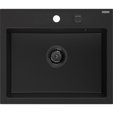 Mexen Oscar Granitspüle 1 Becken 580 x 490 mm, schwarz, schwarzer Siphon - 6519581000-77-B