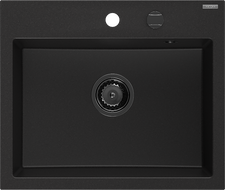 Mexen Oscar Granitspüle 1 Becken 580 x 490 mm, schwarz, schwarzer Siphon - 6519581000-77-B