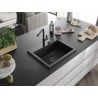 Mexen Oscar Granitspüle 1 Becken 580 x 490 mm, schwarz, schwarzer Siphon - 6519581000-77-B