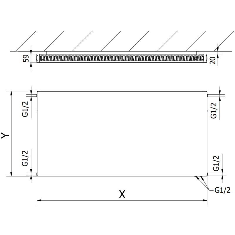 Mexen Flat CVF11 Plattenheizkörper 600 x 400 mm, unterer Anschluss, 313 W, schwarz - W611F-060-040-70