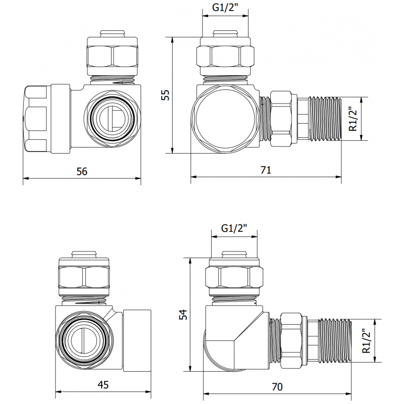 Mexen Uni-Term Axiale Heizkörperventile, weiß - W903-000-20