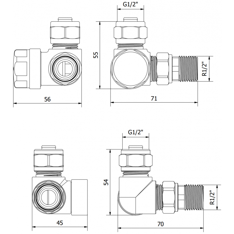 Mexen Uni-Term schwarze, axiale Heizkörperventile - W903-000-70