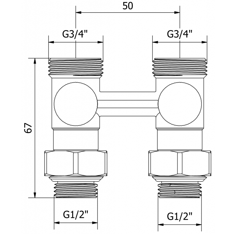 Mexen Uni-Term Zweirohr-Heizkörperventil DN50, gerade 1/2"x3/4", Nickel - W912-012-01