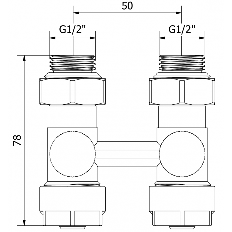 Mexen Uni-Term Zweirohr-Heizkörperventil DN50, gerade 1/2"x16 mm, Nickel - W912-016-01