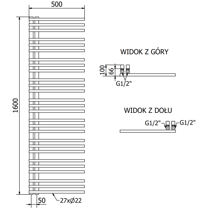 Mexen Neptun dekorativer Badezimmerheizkörper 1600 x 500 mm, 523 W, Chrom - W101-1600-500-00-01