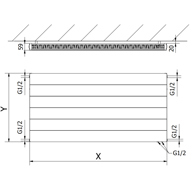 Mexen Line CVL11 Plattenheizkörper 300 x 600 mm, unterer Anschluss, 273 W, Anthrazit - W611L-030-060-66