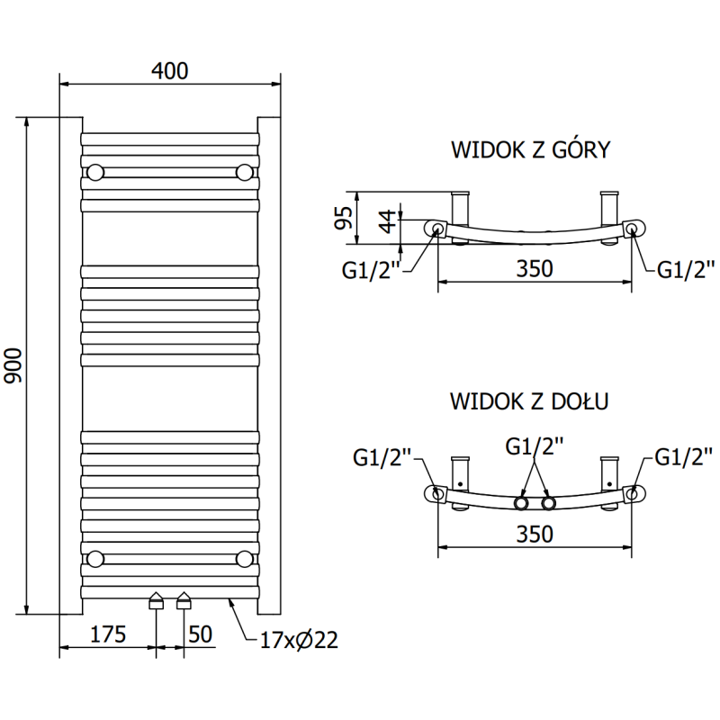Mexen Ares Badezimmerheizkörper 900 x 400 mm, 246 W, Chrom - W102-0900-400-00-01