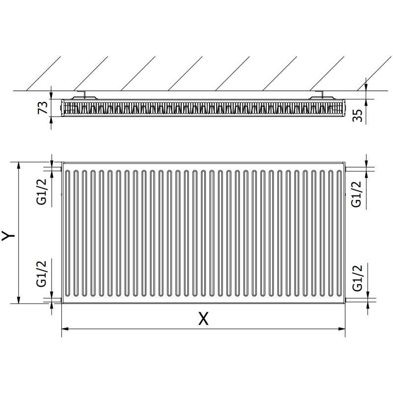 Mexen C21 Plattenheizkörper 500 x 1200 mm, seitlicher Anschluss, 1329 W, schwarz - W421-050-120-70